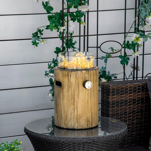 Portable gas fire bowl, wooden look, 10,000 BTU, Ø 21.5 cm