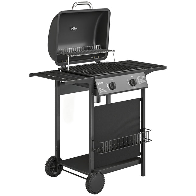 Gas Grill 5kW, 2 Burners, Stainless Steel, Side Tables