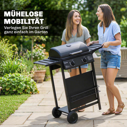 Gas Grill 5kW, 2 Burners, Stainless Steel, Side Tables