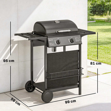 Gas Grill 5kW, 2 Burners, Stainless Steel, Side Tables