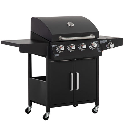 Gas grill BBQ, 3 burners, mobile cart with side table