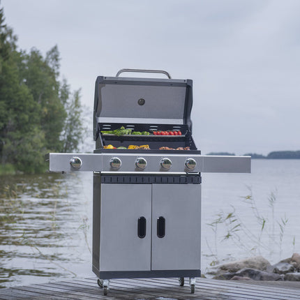 Gas Grill with 4 Burners and Side Burner, 63x38 cm Cooking Area