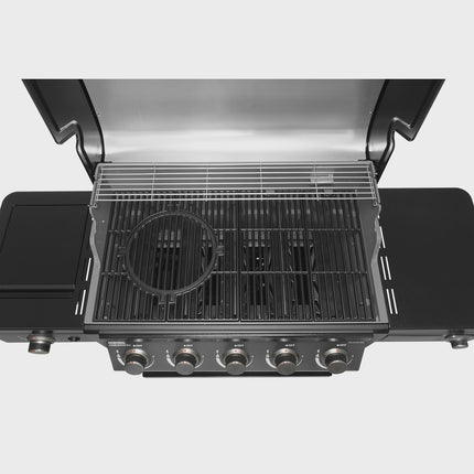 Gas Grill with 5 Burners, Infrared Side Burner, Thermostat
