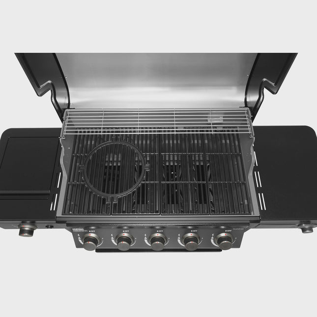 Gas Grill with 5 Burners, Infrared Side Burner, Thermostat