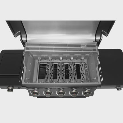 Gas Grill with 5 Burners, Infrared Side Burner, Thermostat