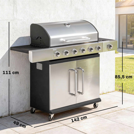 Gas Grill with 7 Burners, Stainless Steel, Large Cooking Area