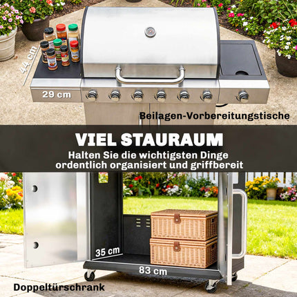 Gas Grill with 7 Burners, Stainless Steel, Large Cooking Area