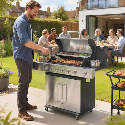Gas Grill with 7 Burners, Stainless Steel, Large Cooking Area