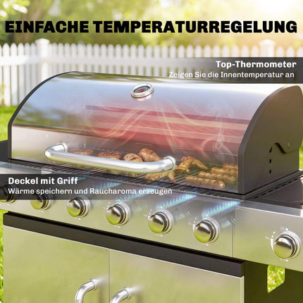 Gas Grill with 7 Burners, Stainless Steel, Large Cooking Area