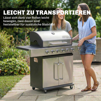 Gas Grill with 7 Burners, Stainless Steel, Large Cooking Area