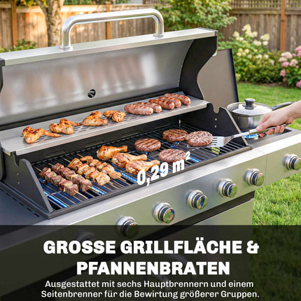 Gas Grill with 7 Burners, Stainless Steel, Large Cooking Area