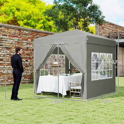 Paviljoen 2,5 x 2,5 m, waterafstotend, stabiel, winterbestendig pop-up vouwpaviljoen, UV-bescherming 50+, opvouwbare partytent, tuintent met 4 zijpanelen, zaktuinpaviljoen voor op de camping, tuin, lichtgrijs