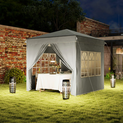Paviljoen 2,5 x 2,5 m, waterafstotend, stabiel, winterbestendig pop-up vouwpaviljoen, UV-bescherming 50+, opvouwbare partytent, tuintent met 4 zijpanelen, zaktuinpaviljoen voor op de camping, tuin, lichtgrijs