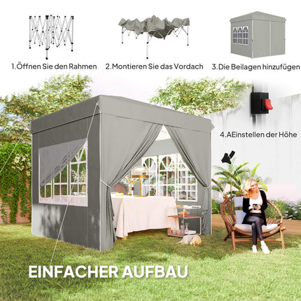 Paviljoen 2,5 x 2,5 m, waterafstotend, stabiel, winterbestendig pop-up vouwpaviljoen, UV-bescherming 50+, opvouwbare partytent, tuintent met 4 zijpanelen, zaktuinpaviljoen voor op de camping, tuin, lichtgrijs