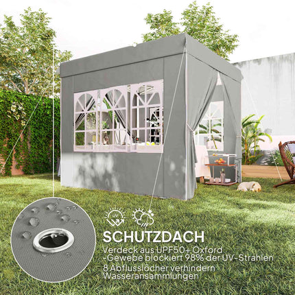 Paviljoen 2,5 x 2,5 m, waterafstotend, stabiel, winterbestendig pop-up vouwpaviljoen, UV-bescherming 50+, opvouwbare partytent, tuintent met 4 zijpanelen, zaktuinpaviljoen voor op de camping, tuin, lichtgrijs