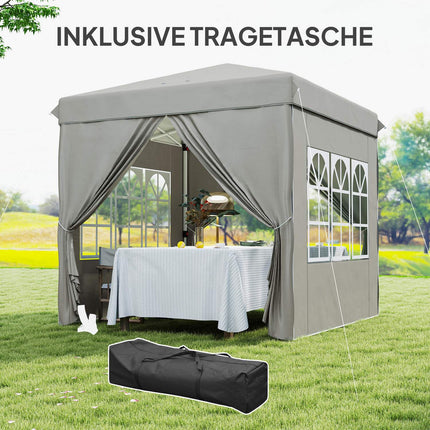 Paviljoen 2,5 x 2,5 m, waterafstotend, stabiel, winterbestendig pop-up vouwpaviljoen, UV-bescherming 50+, opvouwbare partytent, tuintent met 4 zijpanelen, zaktuinpaviljoen voor op de camping, tuin, lichtgrijs