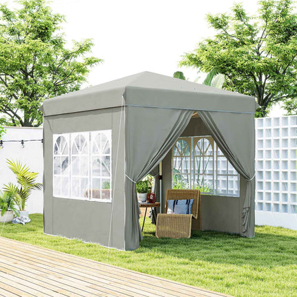 Paviljoen 2,5 x 2,5 m, waterafstotend, stabiel, winterbestendig pop-up vouwpaviljoen, UV-bescherming 50+, opvouwbare partytent, tuintent met 4 zijpanelen, zaktuinpaviljoen voor op de camping, tuin, lichtgrijs