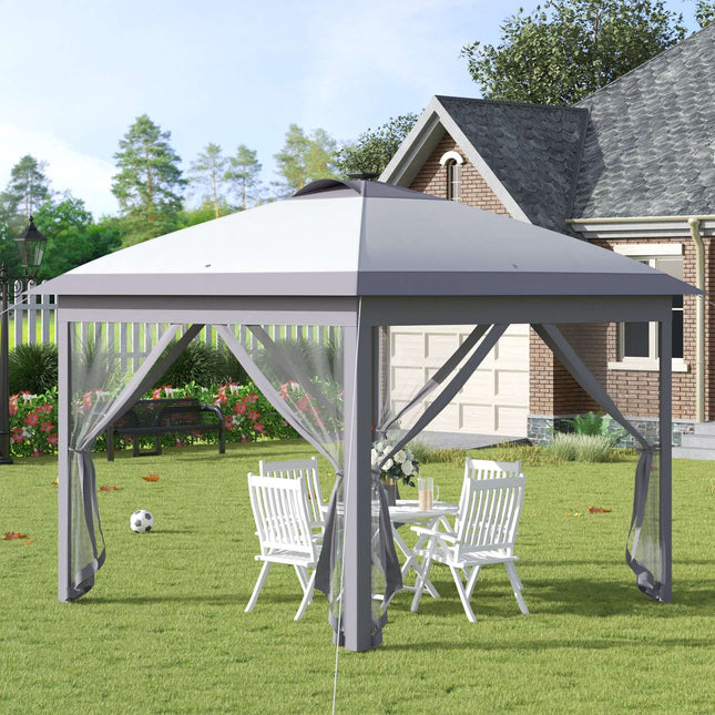 Pop-Up Gazebo 3.3x3.3M with LED, Mesh walls, Sun protection