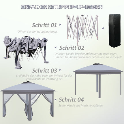 Pop-Up Gazebo 3.3x3.3M with LED, Mesh walls, Sun protection