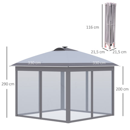 Pop-Up Gazebo 3.3x3.3M with LED, Mesh walls, Sun protection