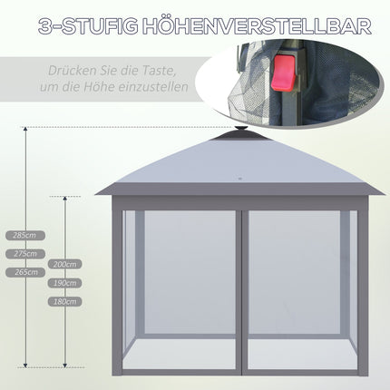 Pop-Up Gazebo 3.3x3.3M with LED, Mesh walls, Sun protection