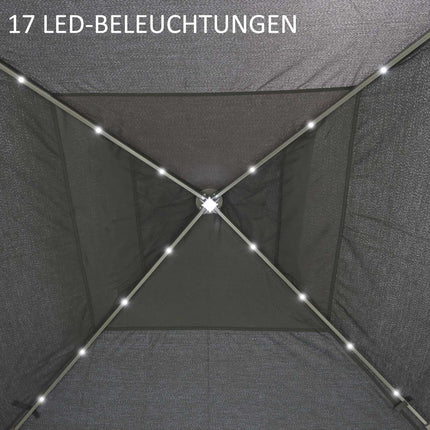Pop-Up Gazebo 3.3x3.3M with LED, Mesh walls, Sun protection