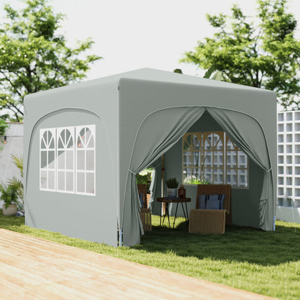 Paviljoen 3x3m, waterafstotend, stabiel, winterbestendig pop-up vouwpaviljoen, UV-bescherming 50+, opvouwbare partytent, tuintent met 4 zijpanelen, zaktuinpaviljoen voor op de camping, tuin, lichtgrijs