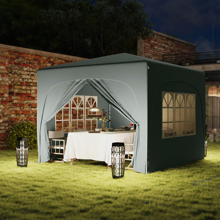 Paviljoen 3x3m, waterafstotend, stabiel, winterbestendig pop-up vouwpaviljoen, UV-bescherming 50+, opvouwbare partytent, tuintent met 4 zijpanelen, zaktuinpaviljoen voor op de camping, tuin, lichtgrijs