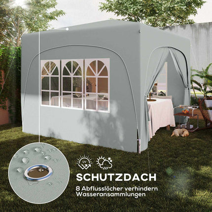 Paviljoen 3x3m, waterafstotend, stabiel, winterbestendig pop-up vouwpaviljoen, UV-bescherming 50+, opvouwbare partytent, tuintent met 4 zijpanelen, zaktuinpaviljoen voor op de camping, tuin, lichtgrijs