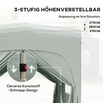 Paviljoen 3x3m, waterafstotend, stabiel, winterbestendig pop-up vouwpaviljoen, UV-bescherming 50+, opvouwbare partytent, tuintent met 4 zijpanelen, zaktuinpaviljoen voor op de camping, tuin, lichtgrijs