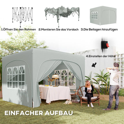 Paviljoen 3x3m, waterafstotend, stabiel, winterbestendig pop-up vouwpaviljoen, UV-bescherming 50+, opvouwbare partytent, tuintent met 4 zijpanelen, zaktuinpaviljoen voor op de camping, tuin, lichtgrijs