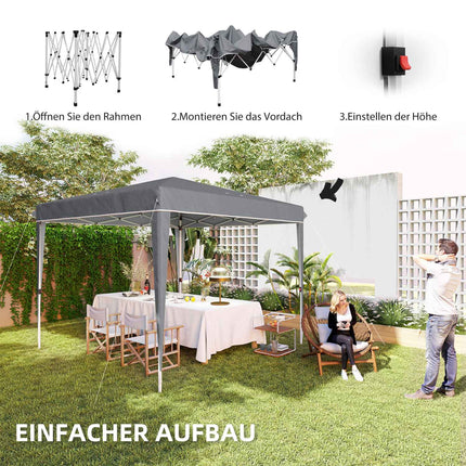 Paviljoen 3x3m, waterafstotend, stabiel, winterbestendig vouwpaviljoen, UV-bescherming 50+, opvouwbare partytent, tuintent met tas, tuinpaviljoen voor op de camping, tuin, lichtgrijs