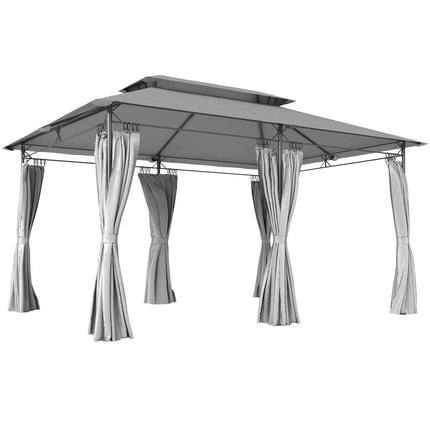 Gazebo 3x4 m with Curtains, Double Roof, Metal Frame