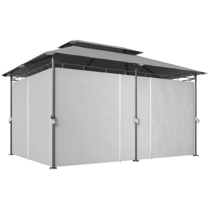 Gazebo 3x4 m with Curtains, Double Roof, Metal Frame