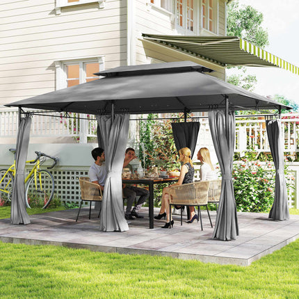 Gazebo 3x4 m with Curtains, Double Roof, Metal Frame