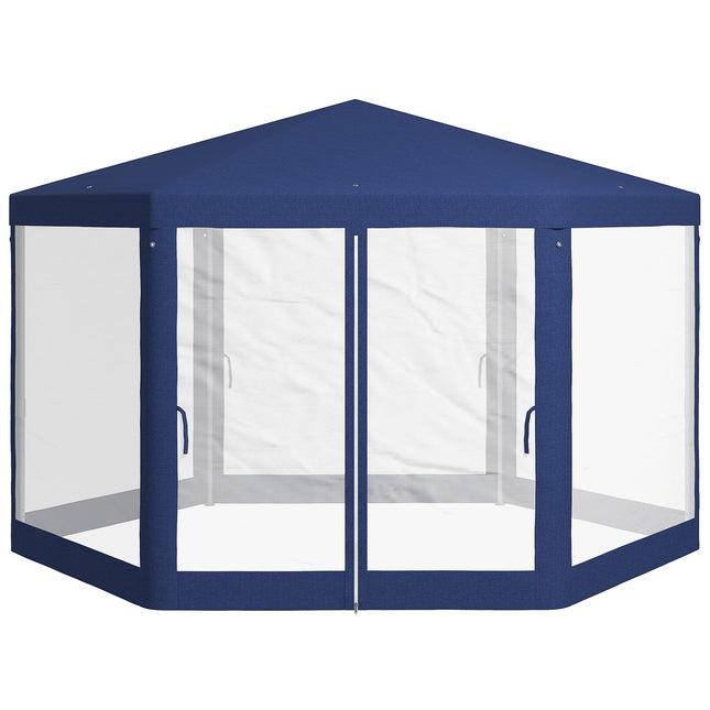 Hexagonal 4x3m gazebo, water-repellent, mosquito net