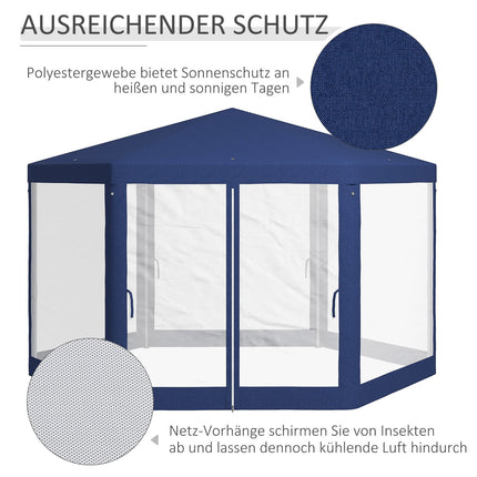 Hexagonal 4x3m gazebo, water-repellent, mosquito net