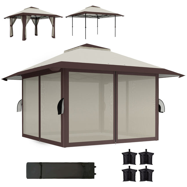 Waterproof 4x4 m pop-up gazebo with mesh walls and UV protection