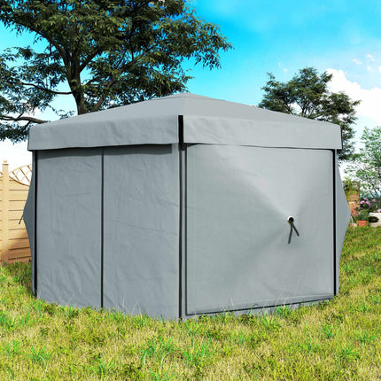 Tuinhuisje Zeshoekig Ca. 3,6x3m waterdicht pop-up vouwpaviljoen met 5 zijpanelen zak opvouwbare partytent UV 30+ winterbestendig tuintent tuinpaviljoen voor kamperen tuinfestival lichtgrijs Aosoom