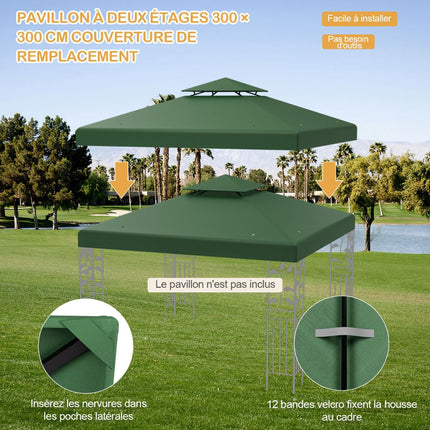 Gazebo Replacement Canopy 3 x 3 m, Double-Tier, Polyester