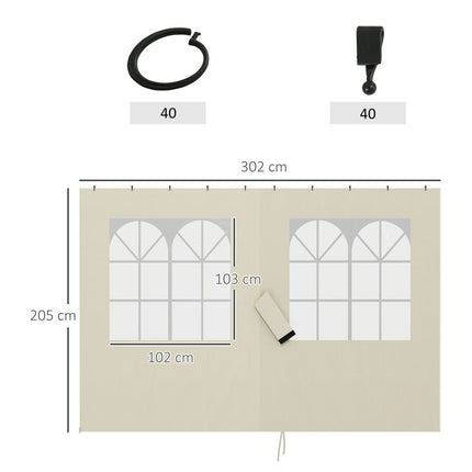 Gazebo Side Panels, 4 Pack, 3x3m, Cream, UV & Water Resistant