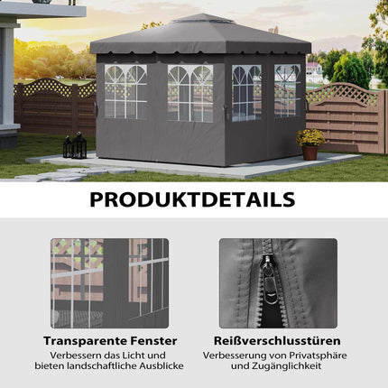 Gazebo Side Panels, 4 Panels with Zippers, 3x3m, Dark Grey
