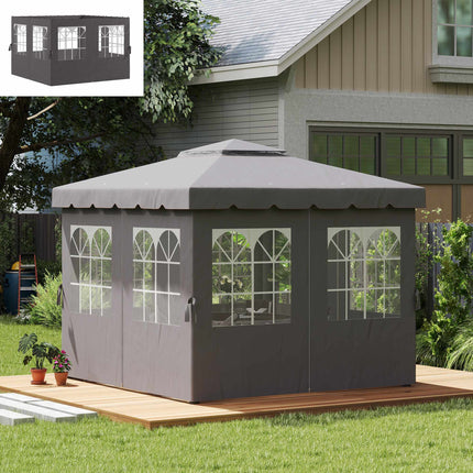 Gazebo Side Panels, 4 Panels with Zippers, 3x3m, Dark Grey