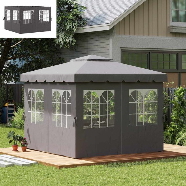 Gazebo Side Panels, 4 Panels with Zippers, 3x3m, Dark Grey