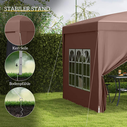 Tuinpaviljoen ca. 3x3m, waterafstotend, stabiel, winterbestendig pop-up vouwpaviljoen, UV-bescherming 50+, opvouwbare partytent, tuintent met 4 zijpanelen, zaktuinpaviljoen voor kamperen, tuin, koffie