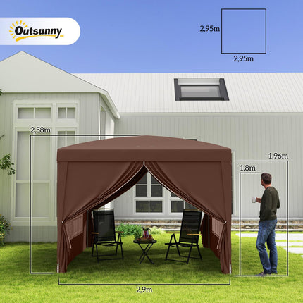 Tuinpaviljoen ca. 3x3m, waterafstotend, stabiel, winterbestendig pop-up vouwpaviljoen, UV-bescherming 50+, opvouwbare partytent, tuintent met 4 zijpanelen, zaktuinpaviljoen voor kamperen, tuin, koffie
