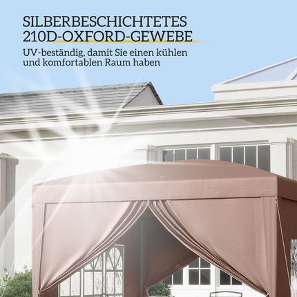 Tuinpaviljoen ca. 3x3m, waterafstotend, stabiel, winterbestendig pop-up vouwpaviljoen, UV-bescherming 50+, opvouwbare partytent, tuintent met 4 zijpanelen, zaktuinpaviljoen voor kamperen, tuin, koffie