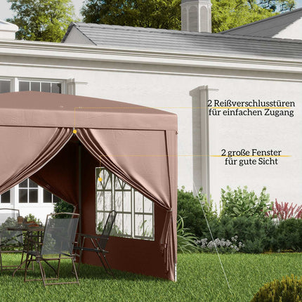 Tuinpaviljoen ca. 3x3m, waterafstotend, stabiel, winterbestendig pop-up vouwpaviljoen, UV-bescherming 50+, opvouwbare partytent, tuintent met 4 zijpanelen, zaktuinpaviljoen voor kamperen, tuin, koffie