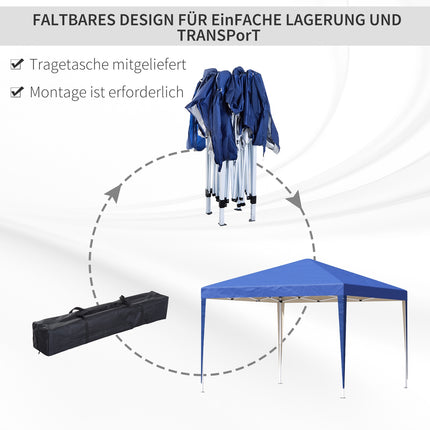 Paviljoen ca. 3x3m, waterafstotend, stabiel, winterbestendig pop-up vouwpaviljoen, UV-bescherming, opvouwbare partytent, tuintent met tas, tuinpaviljoen voor op de camping, tuin, blauw