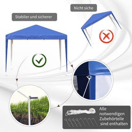 Paviljoen ca. 3x3m, waterafstotend, stabiel, winterbestendig pop-up vouwpaviljoen, UV-bescherming, opvouwbare partytent, tuintent met tas, tuinpaviljoen voor op de camping, tuin, blauw